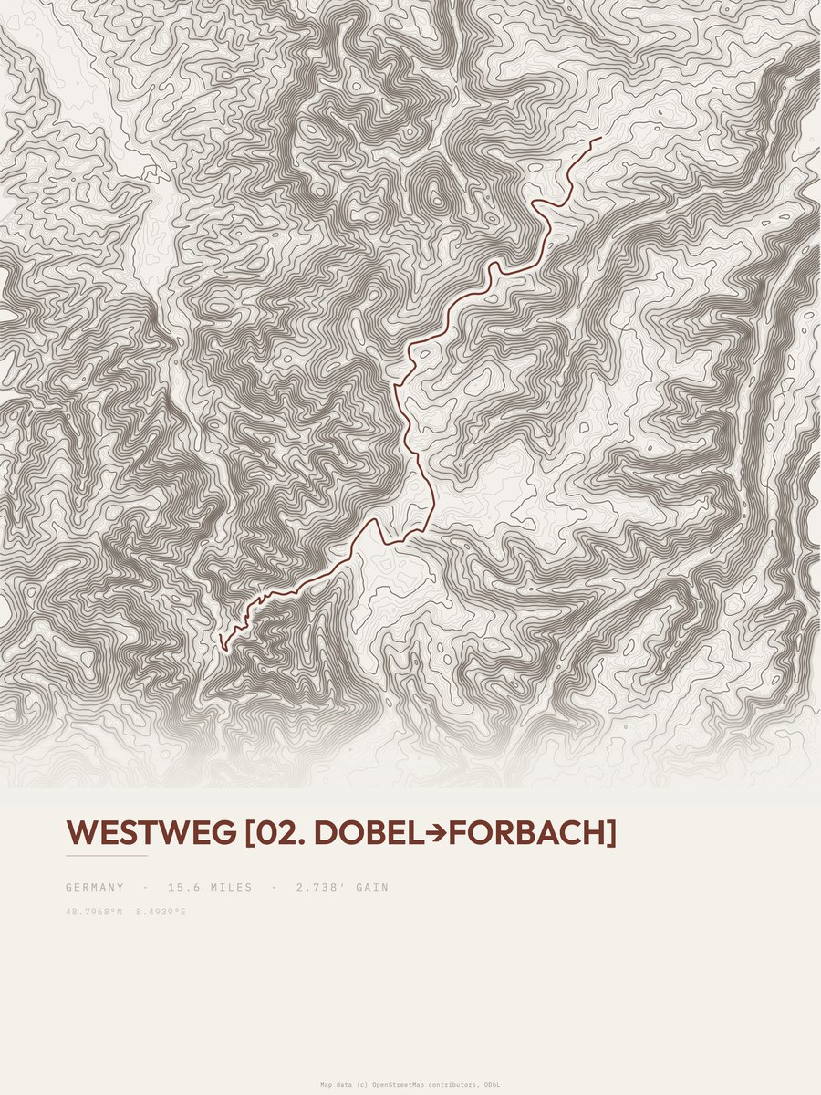 Westweg topographic trail print