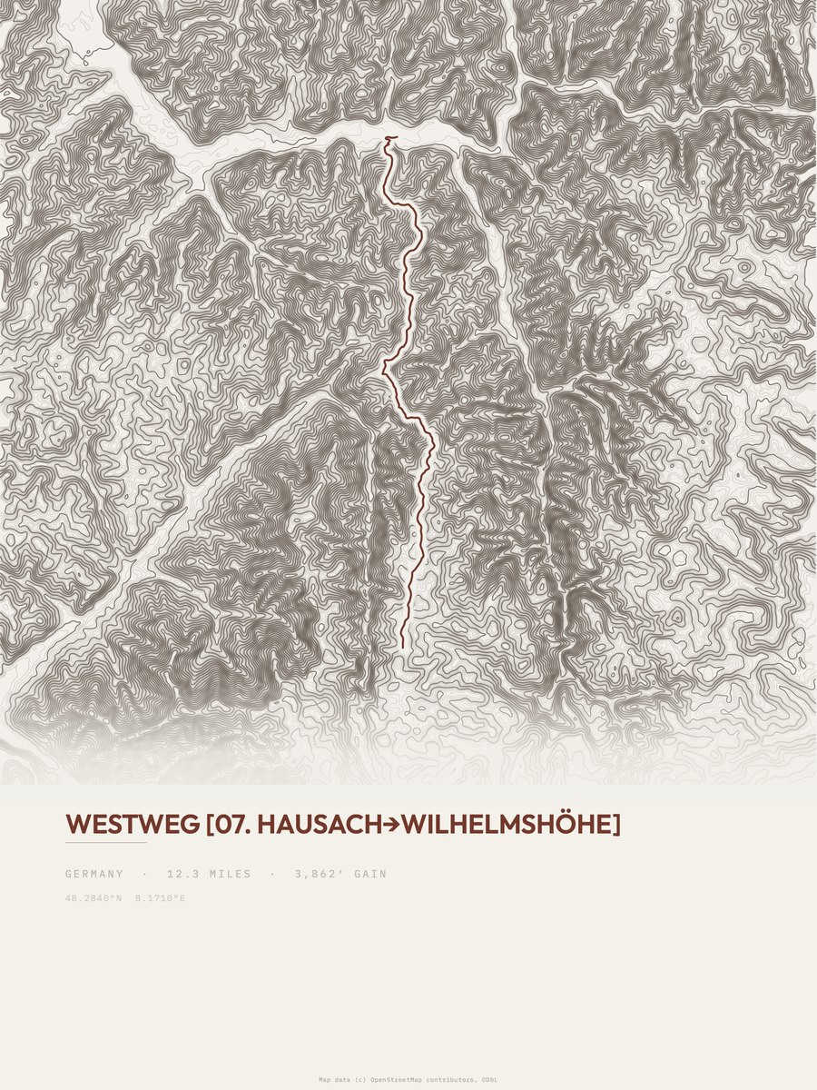 Westweg topographic trail print