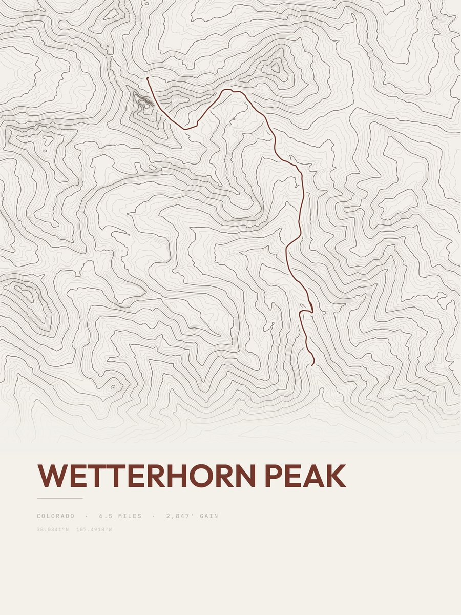 Wetterhorn Peak topographic trail print