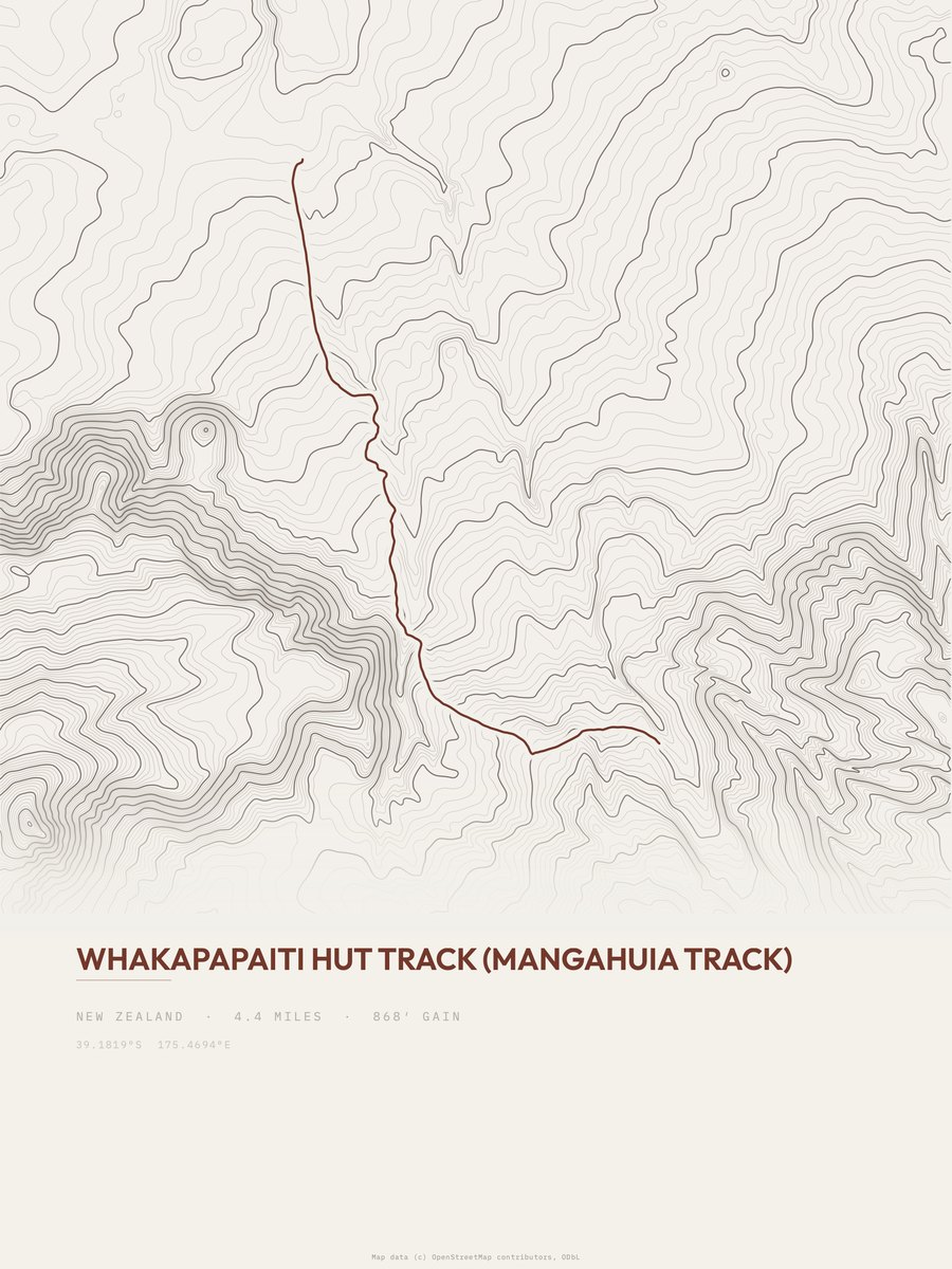 Whakapapaiti Hut Track topographic trail print