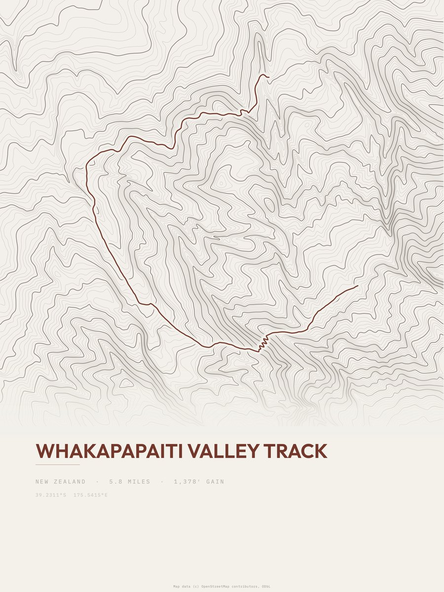 Whakapapaiti Valley Track topographic trail print