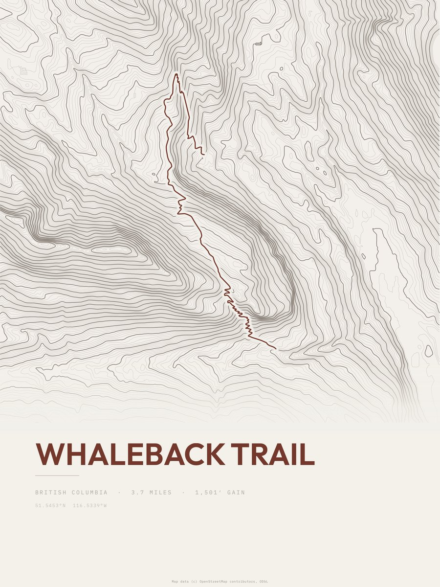 Whaleback Trail Topographic print