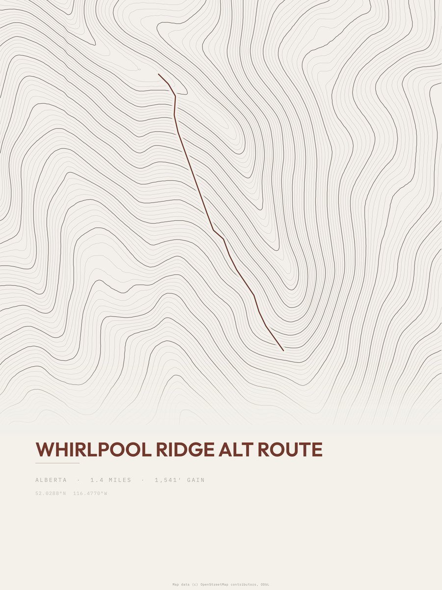 Whirlpool Ridge Alt Route topographic trail print
