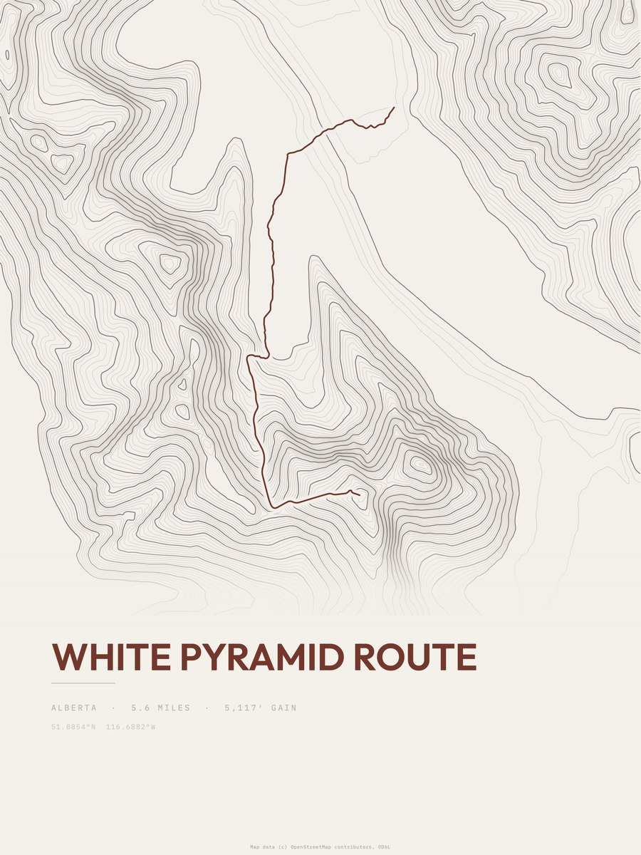 White Pyramid Route topographic trail print