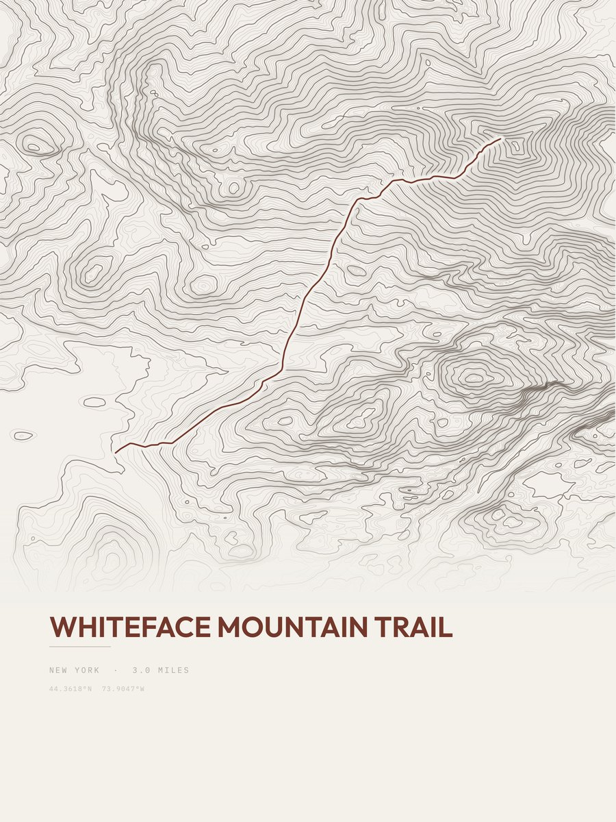 Whiteface Mountain Trail Topographic print
