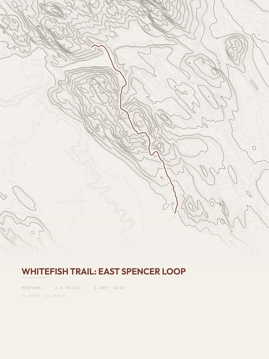 Whitefish Trail topographic trail print