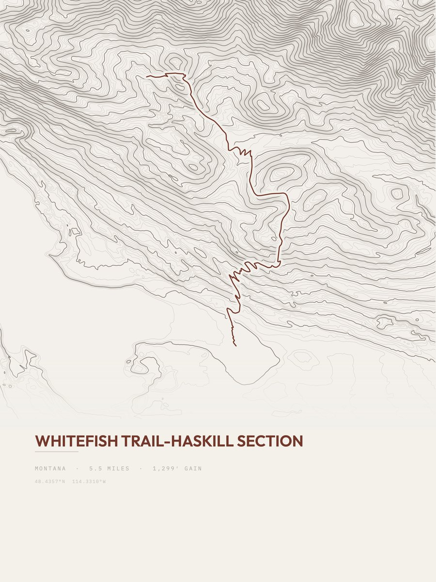 Whitefish Trail-Haskill Section topographic trail print