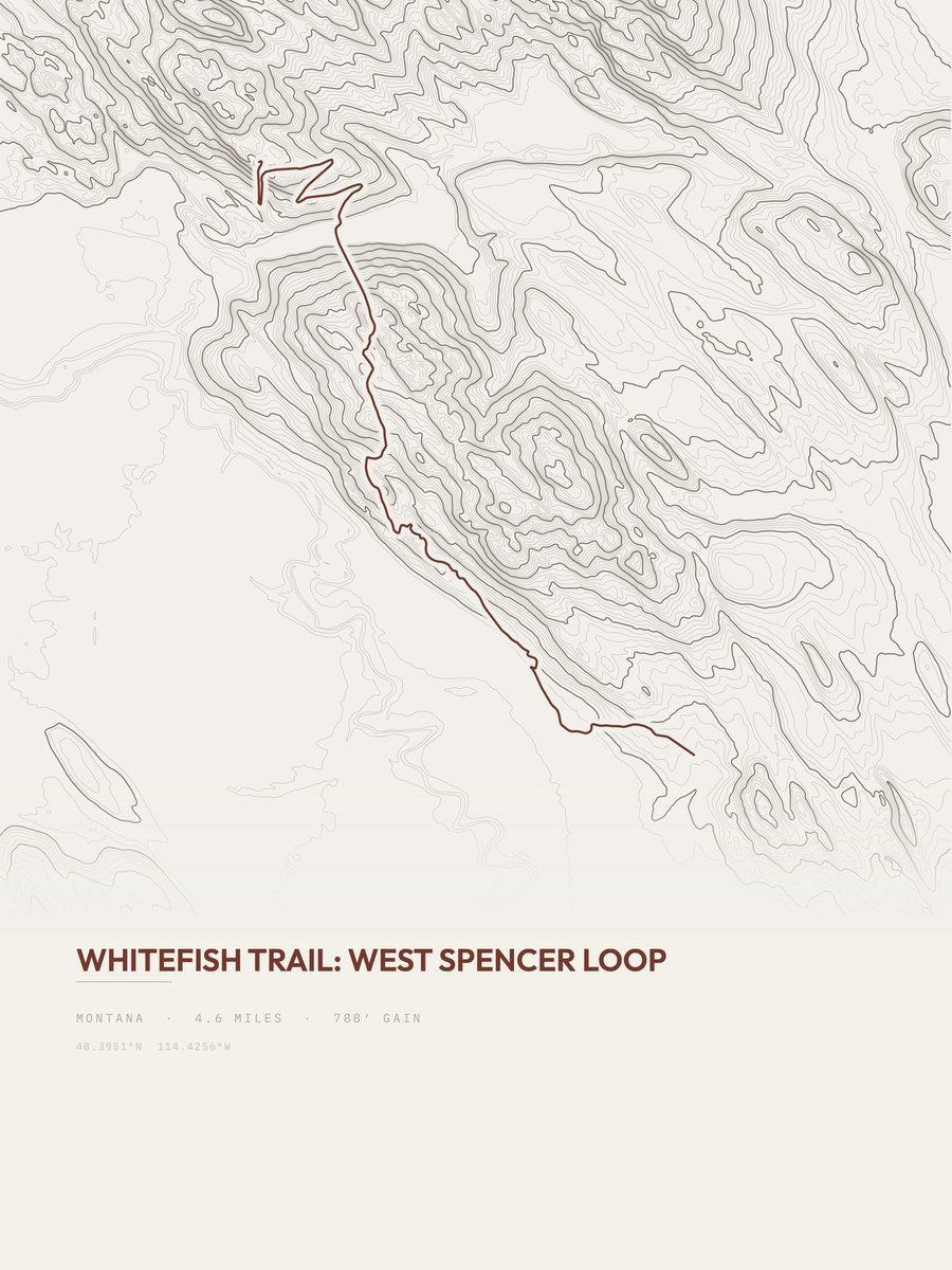 Whitefish Trail topographic trail print