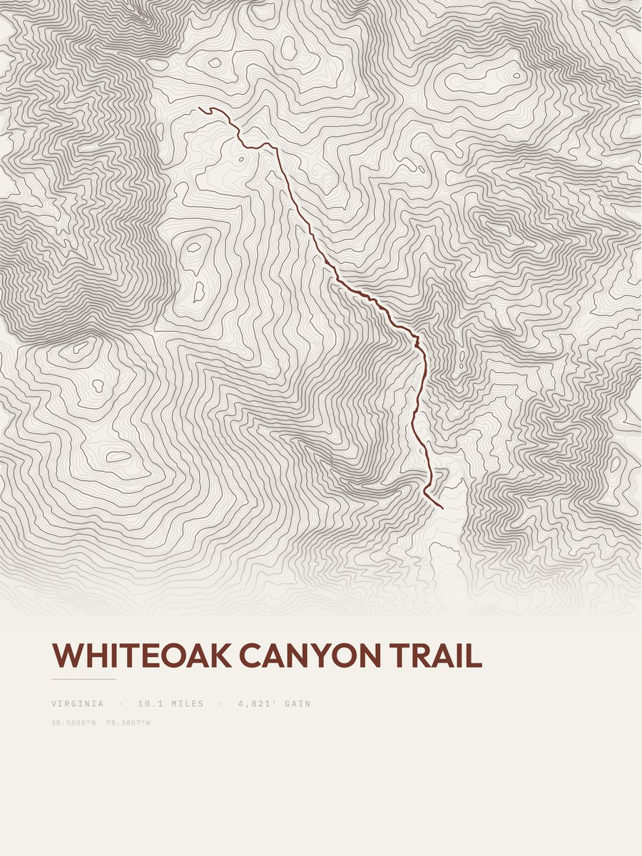Whiteoak Canyon Trail topographic trail print