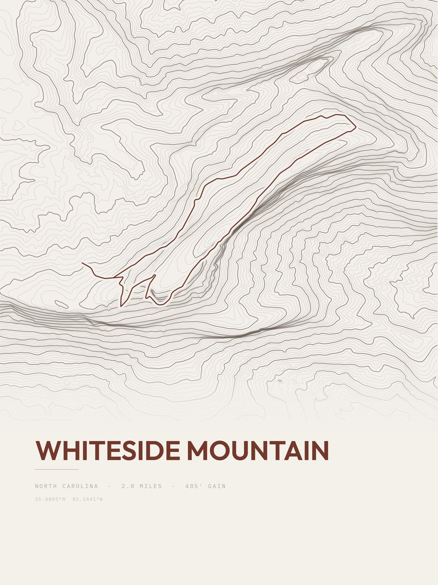 Whiteside Mountain topographic trail print