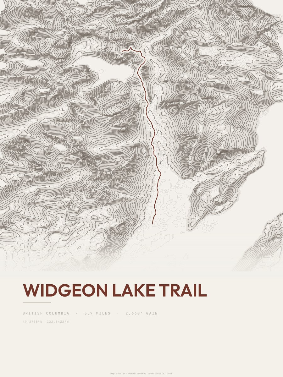 Widgeon Lake Trail Topographic print