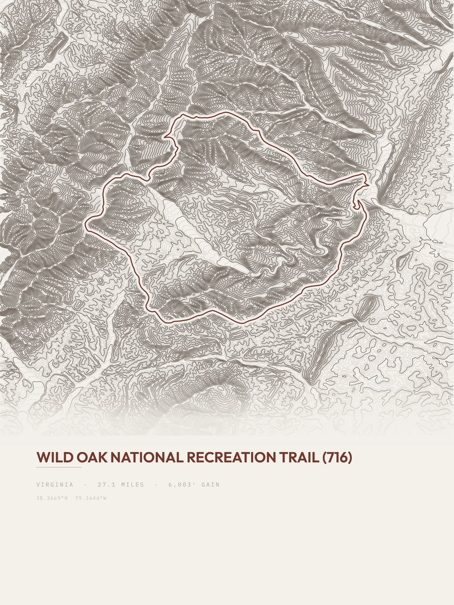 Wild Oak Trail topographic trail print