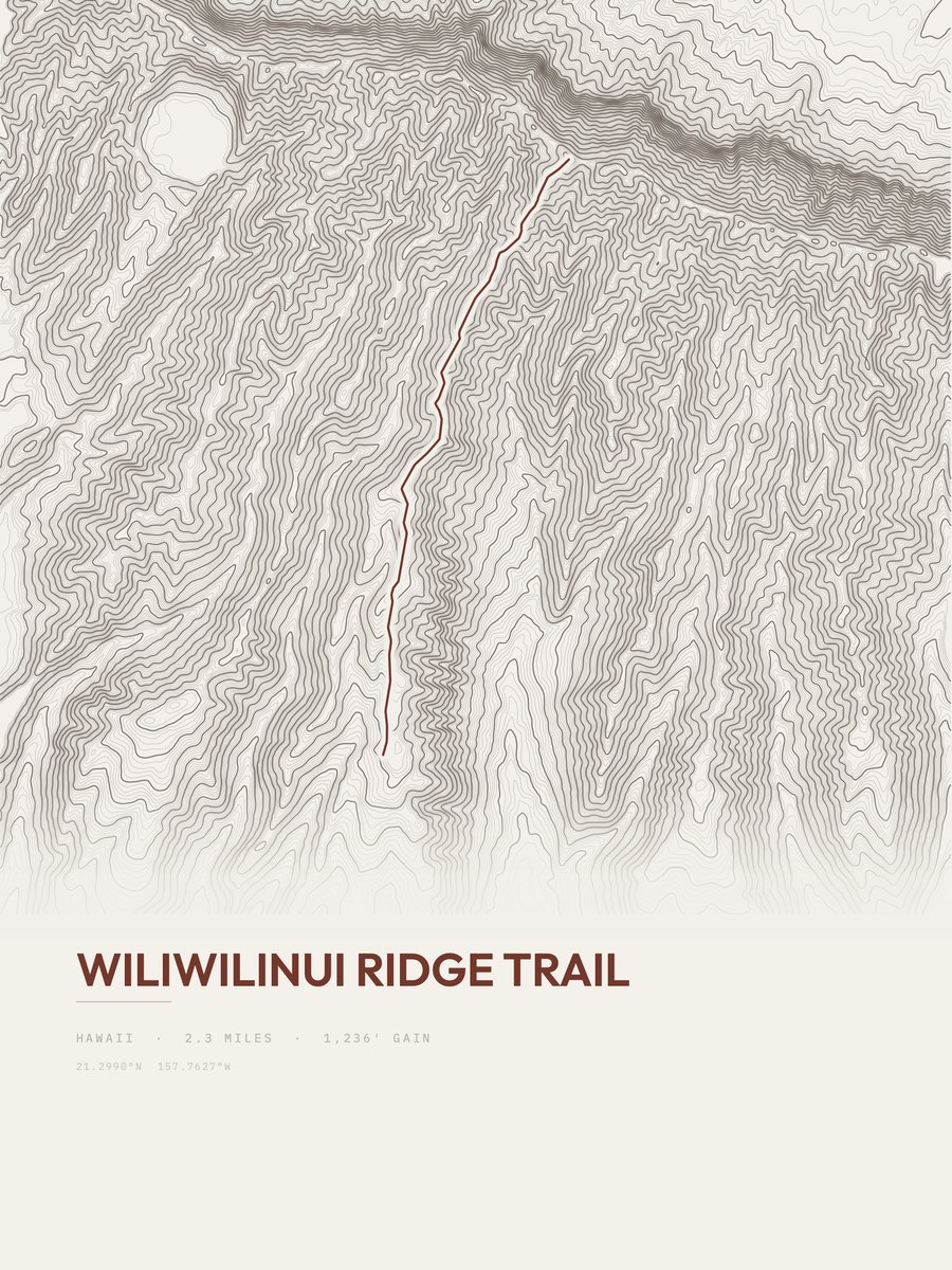 Wiliwilinui Ridge Trail Topographic print