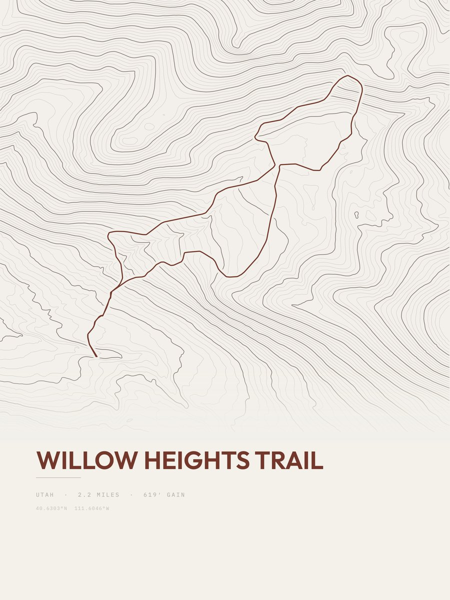 Willow Heights Trail Topographic print