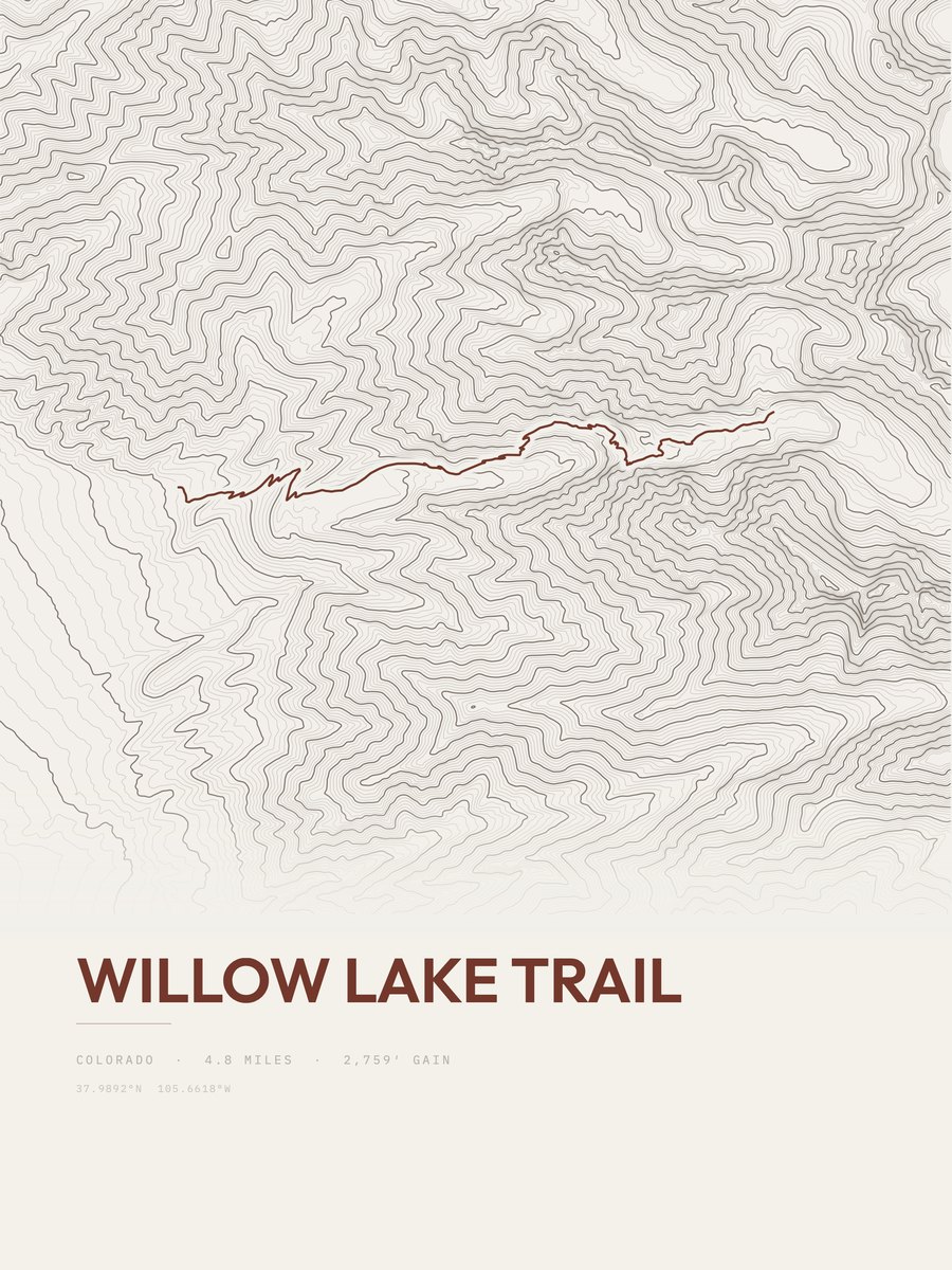 Willow Lake Trail Topographic print