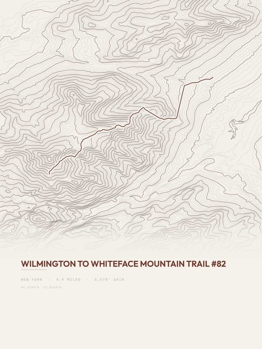 Whiteface Mountain topographic trail print