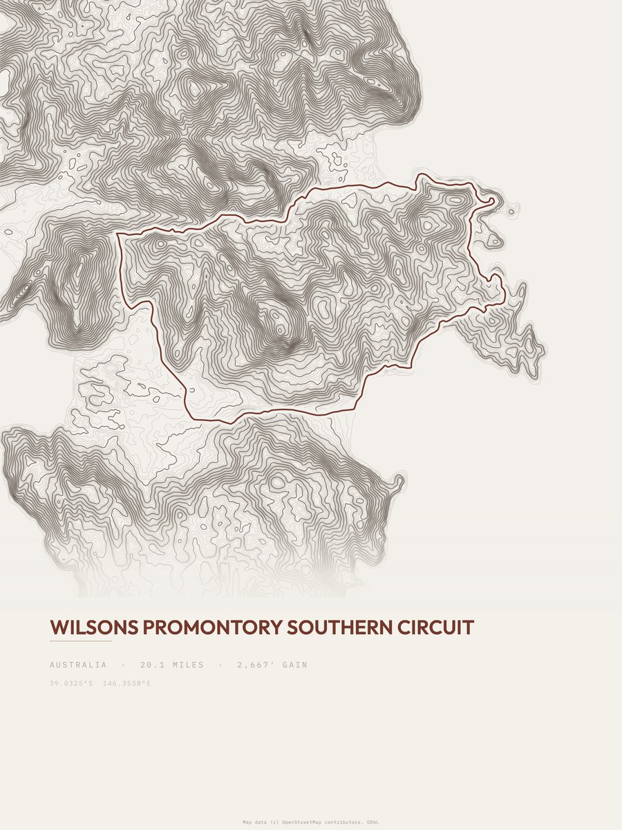 Wilsons Promontory topographic trail print