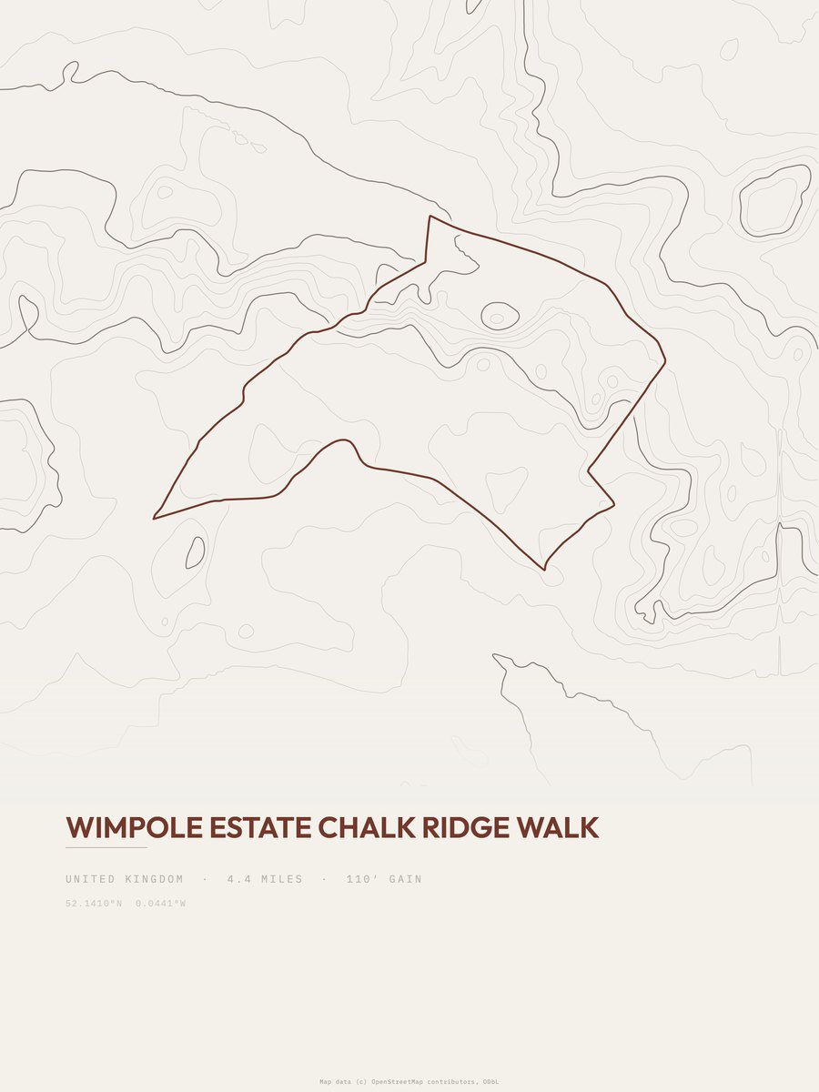 Wimpole Estate Chalk Ridge Walk Topographic print
