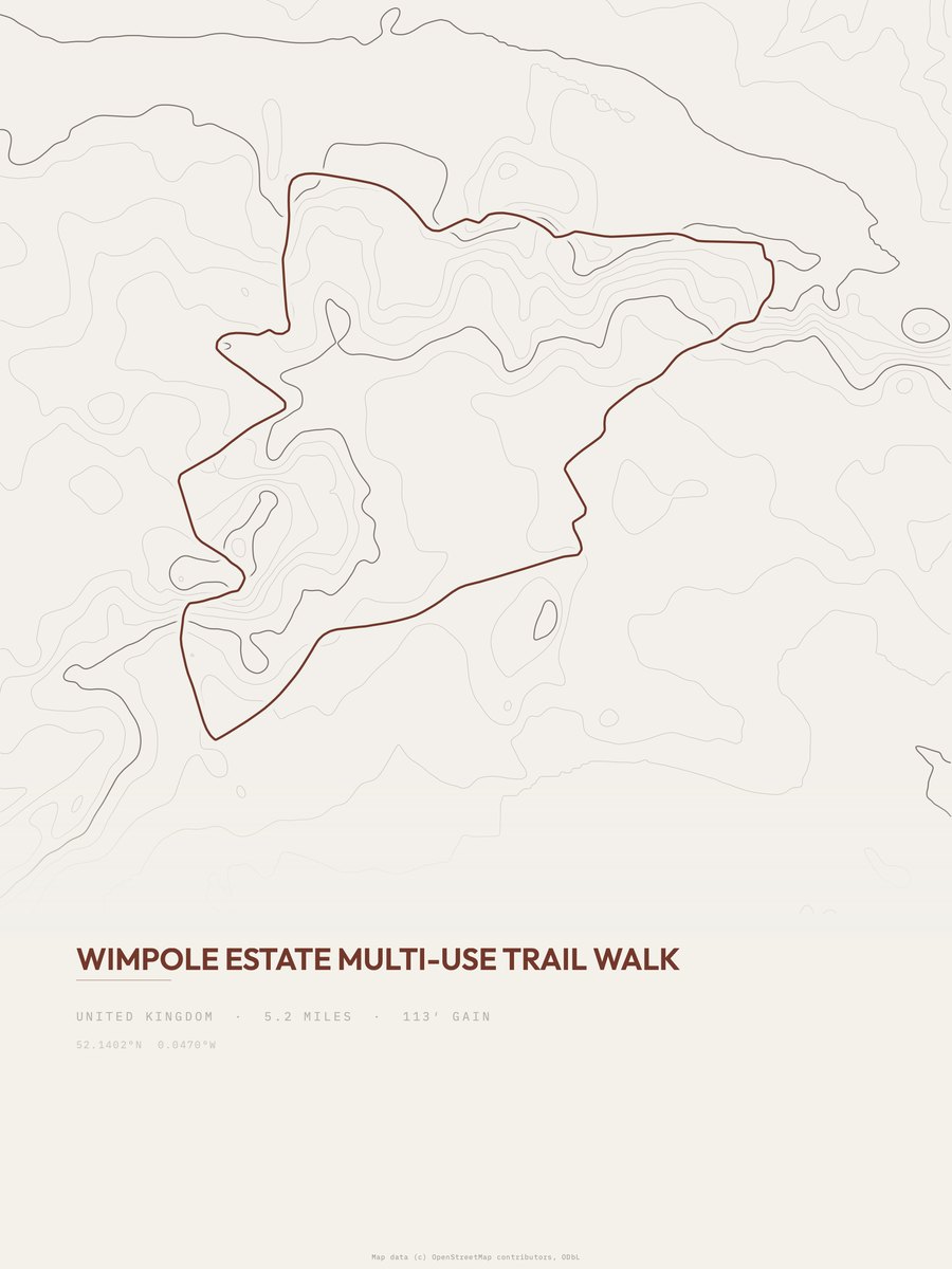 Wimpole Estate Multi-Use Trail Topographic print
