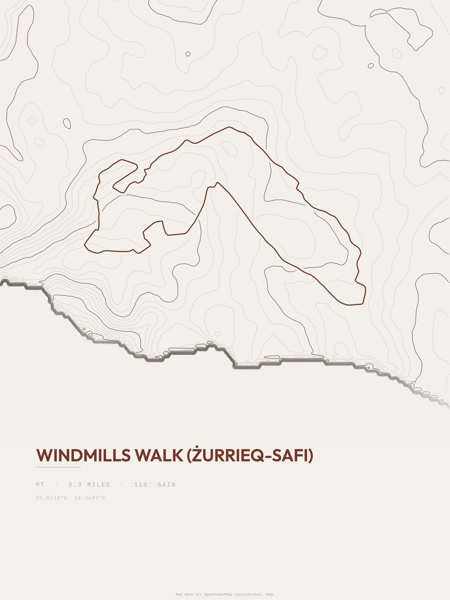 Windmills Walk (Żurrieq-Safi) topographic trail print