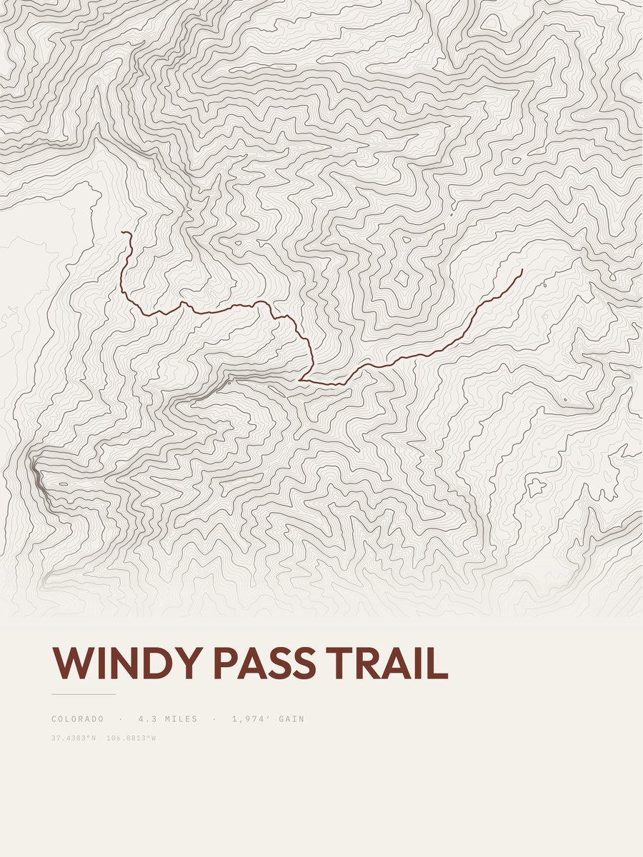 Windy Pass Trail Topographic print
