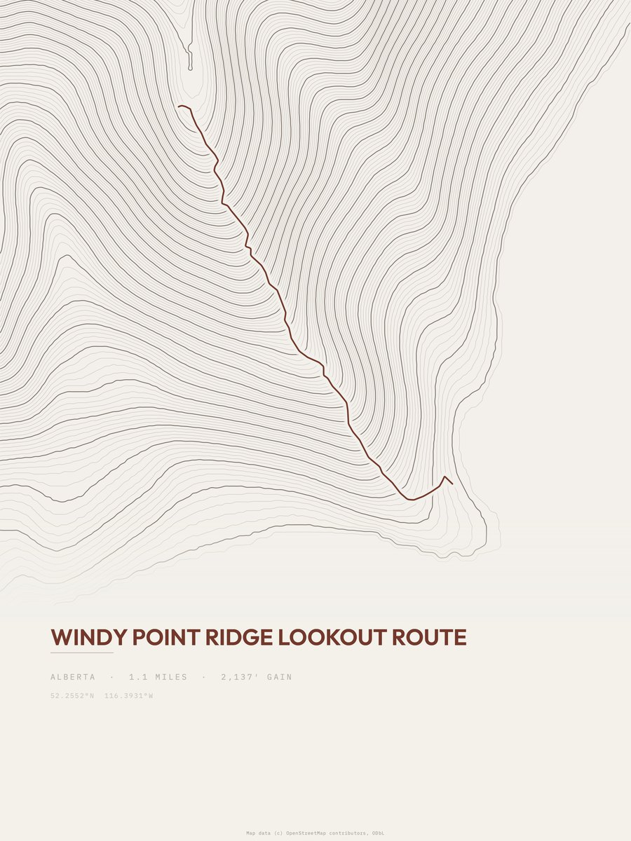 Windy Point Ridge Lookout Route topographic trail print