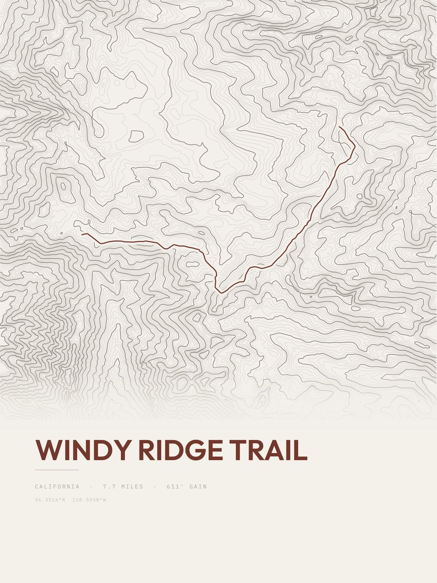Windy Ridge Trail Topographic print