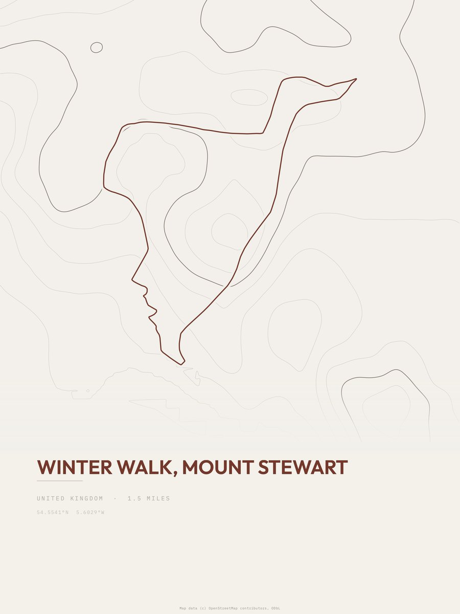 Winter Walk topographic trail print