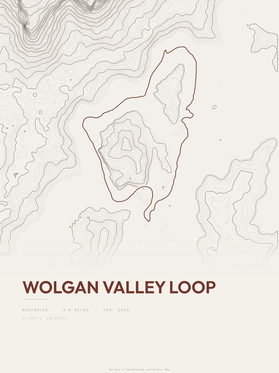 Wolgan Valley Loop topographic trail print