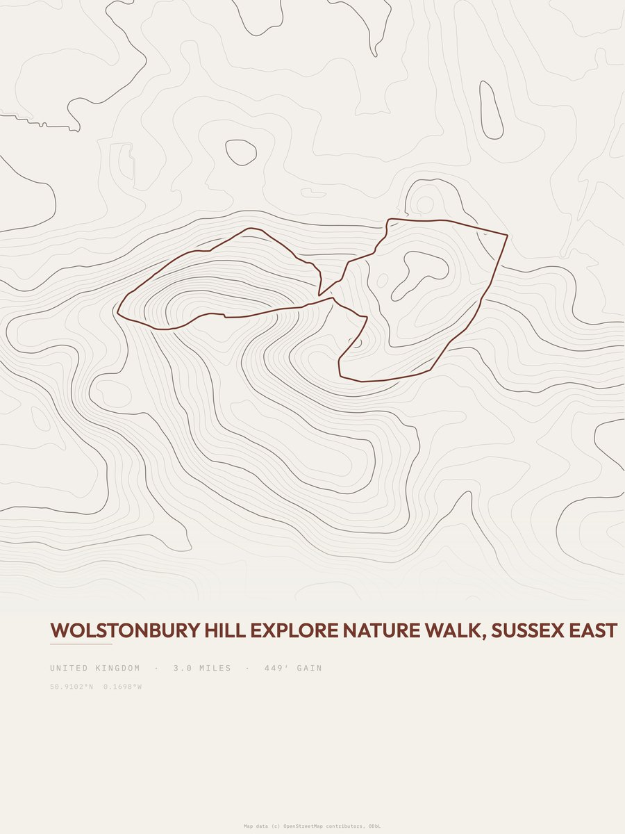 Wolstonbury Hill topographic trail print