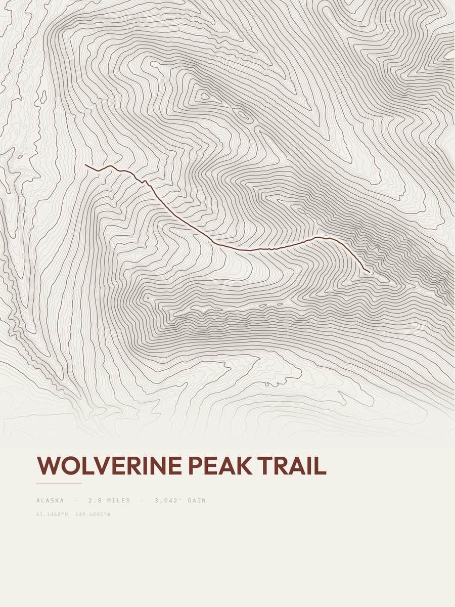 Wolverine Peak Trail topographic trail print