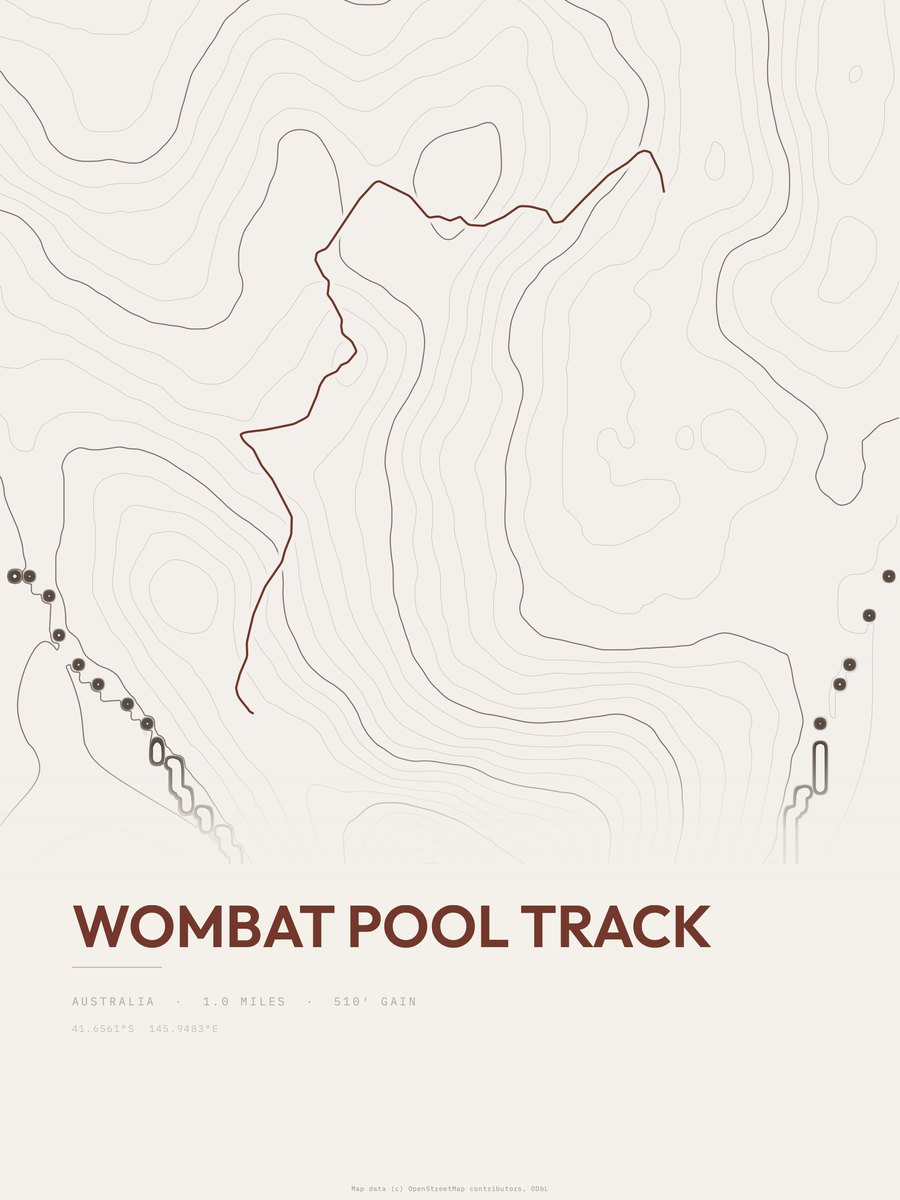 Wombat Pool Track topographic trail print