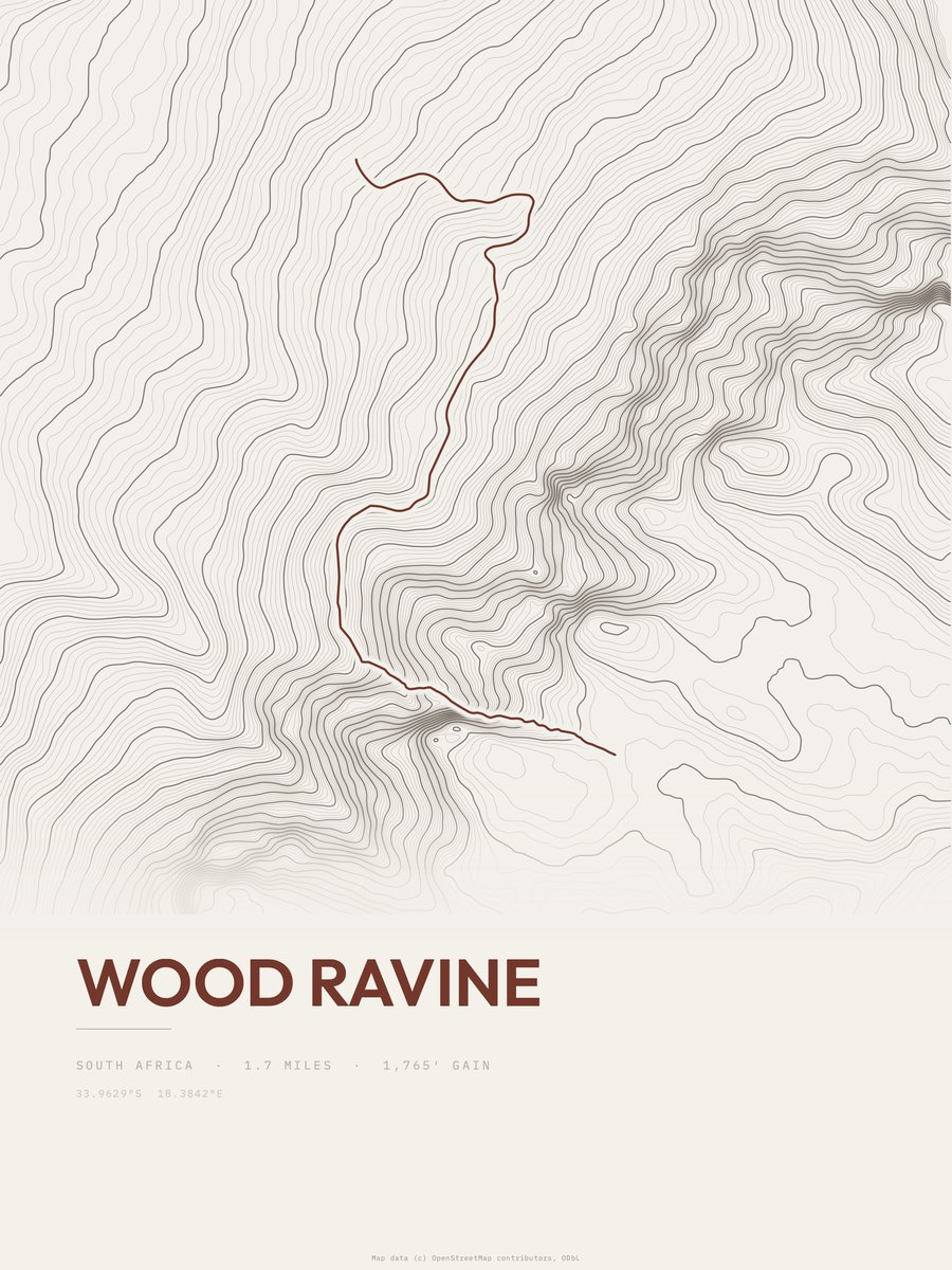 Wood Ravine topographic trail print