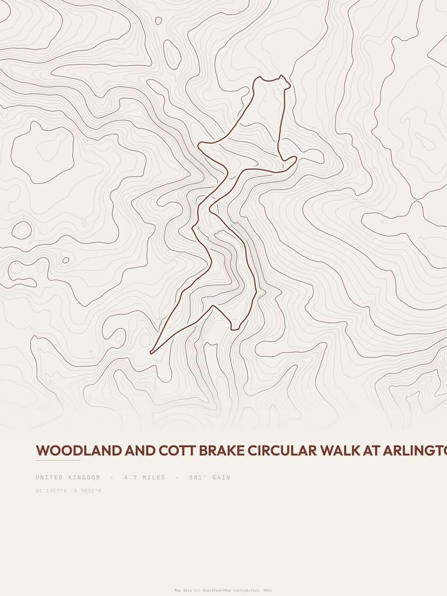 Woodland and Cott Brake topographic trail print