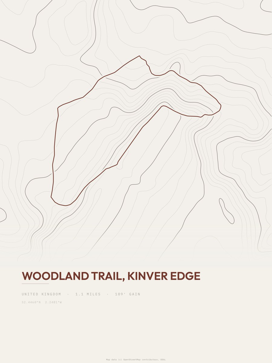 Woodland Trail topographic trail print