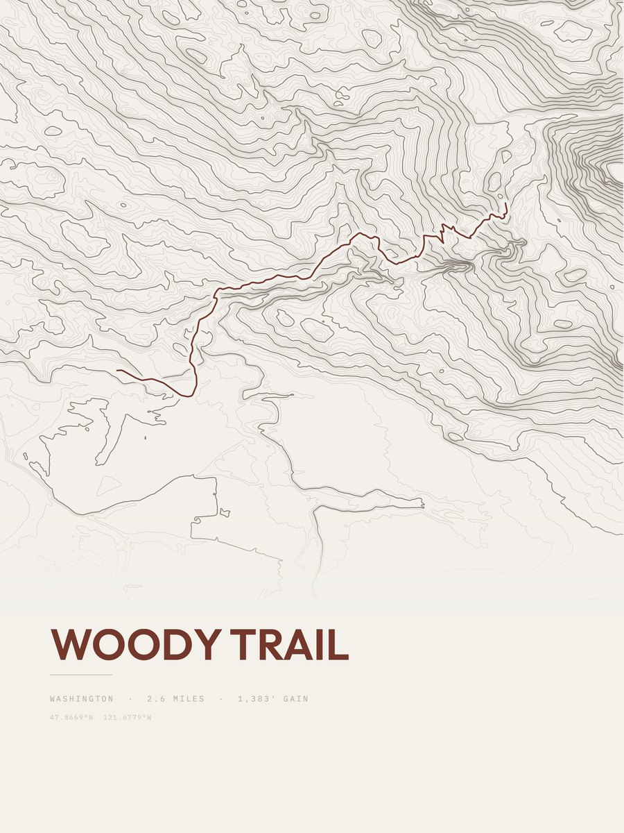 Woody Trail topographic trail print