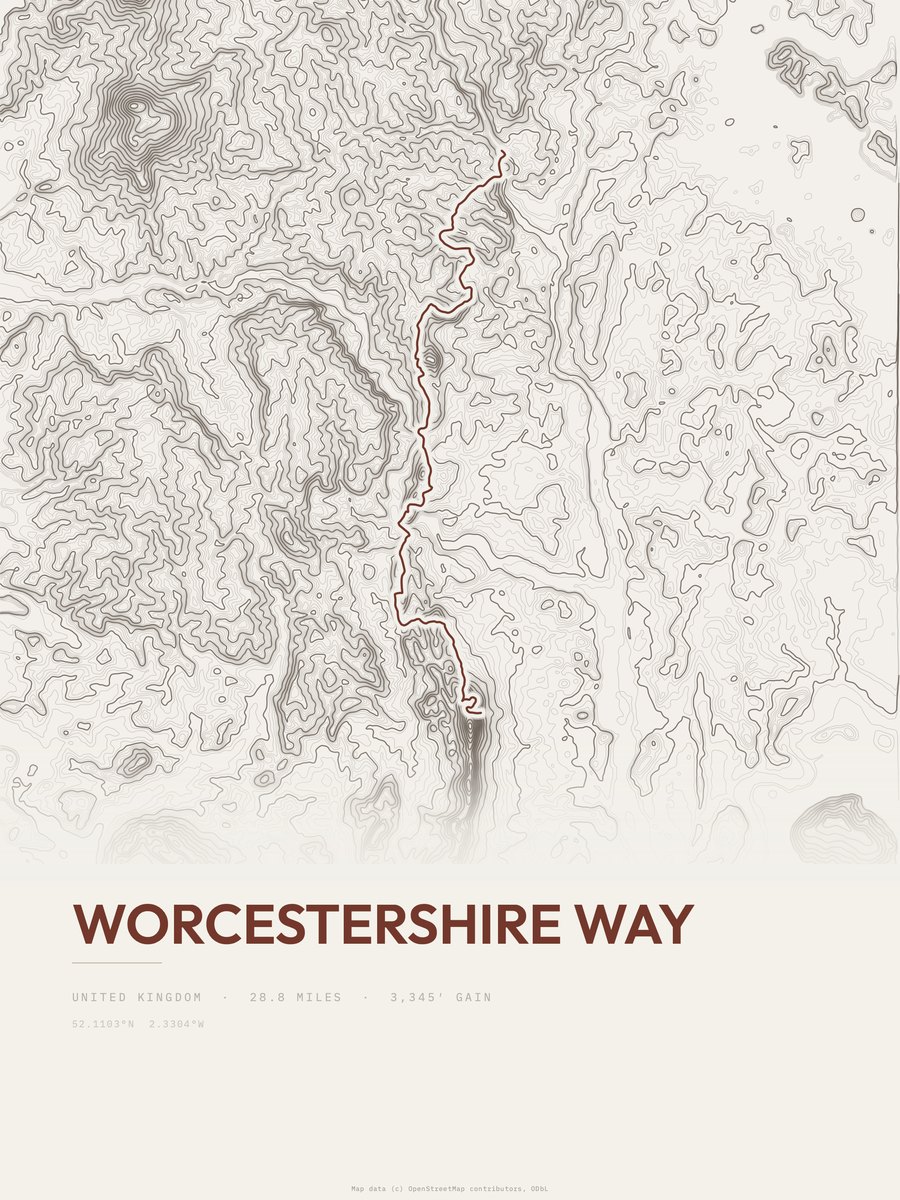 Worcestershire Way topographic trail print