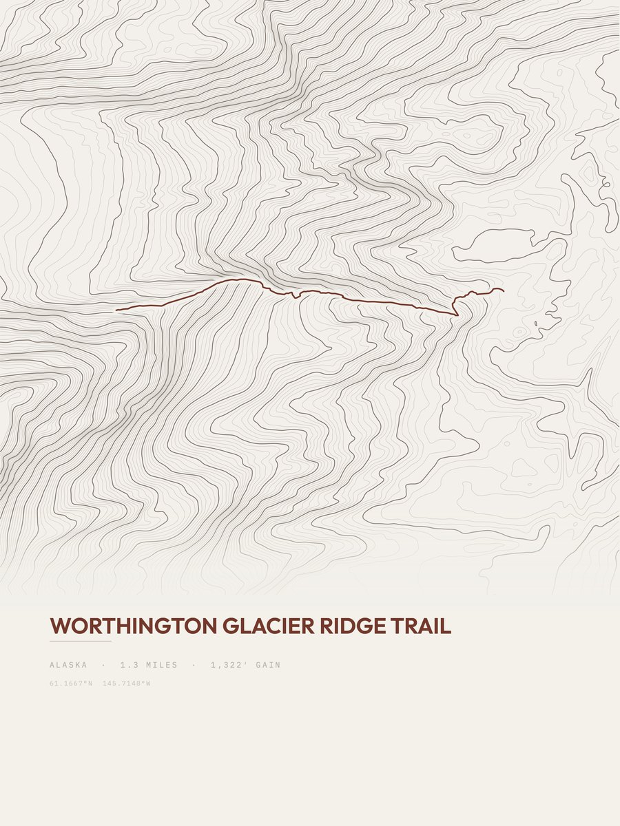 Worthington Glacier Ridge Trail Topographic print