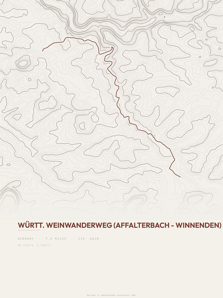 Württ. Weinwanderweg topographic trail print