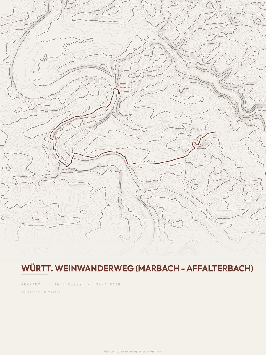 Württ. Weinwanderweg topographic trail print