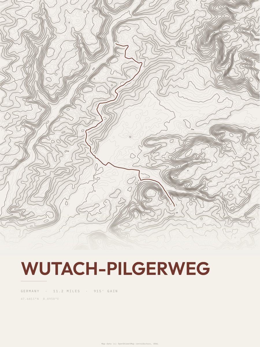 Wutach-Pilgerweg topographic trail print