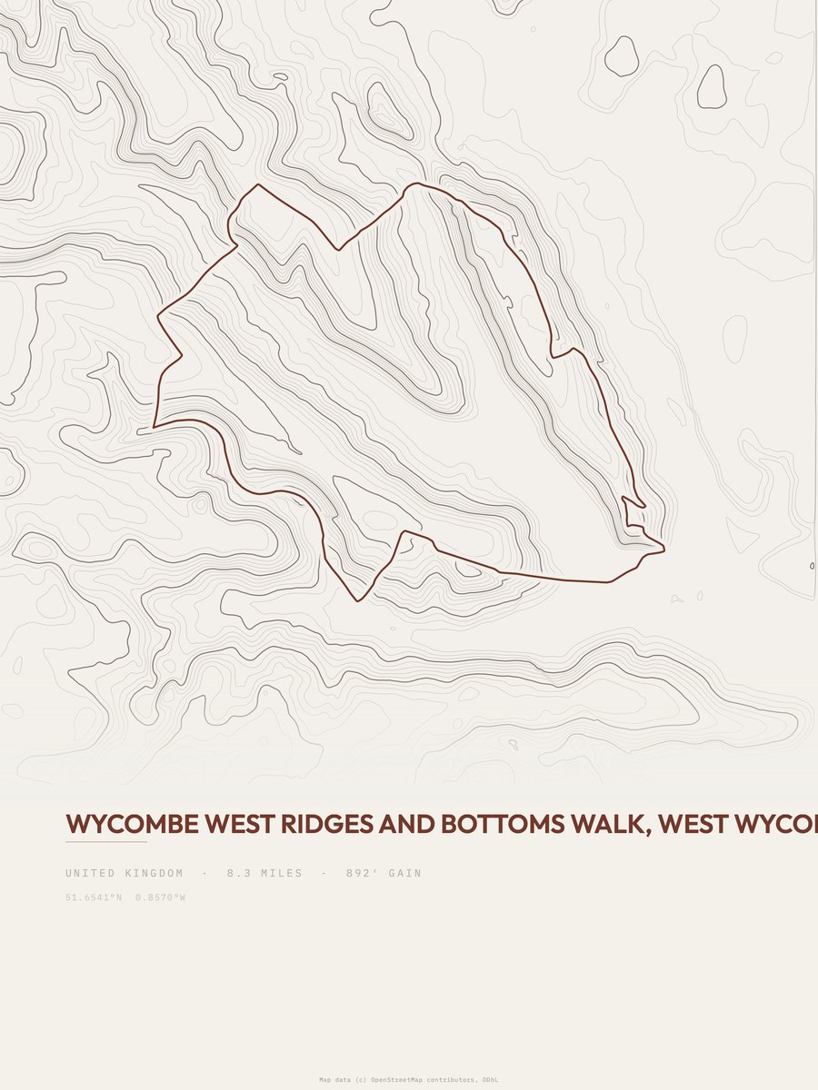 Ridges and Bottoms Walk topographic trail print