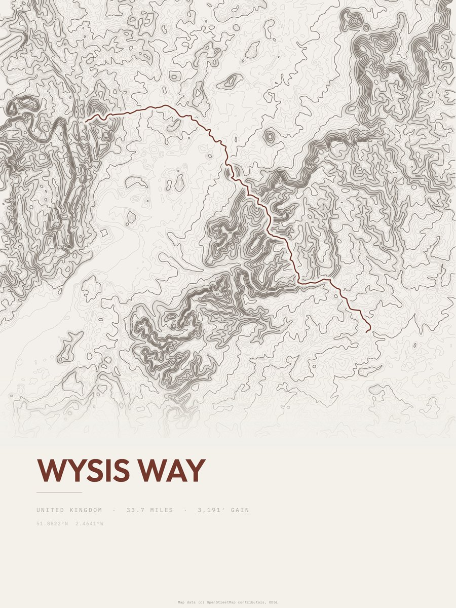 Wysis Way topographic trail print