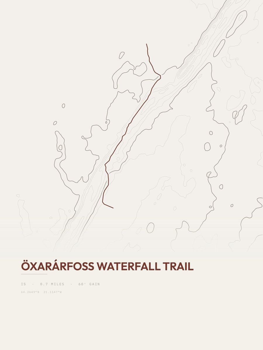 Öxarárfoss Waterfall Trail Topographic print