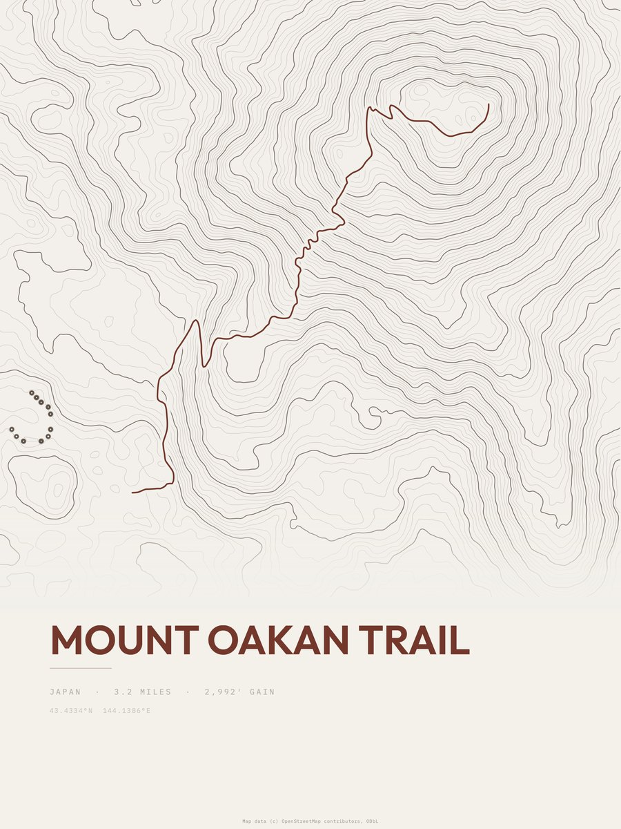 Mount Oakan Trail topographic trail print