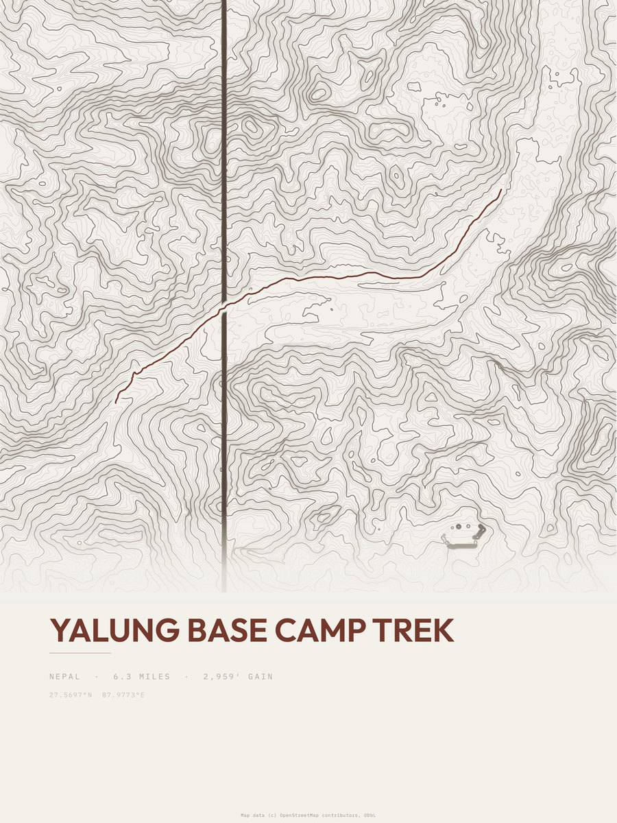 Yalung base camp trek Topographic print
