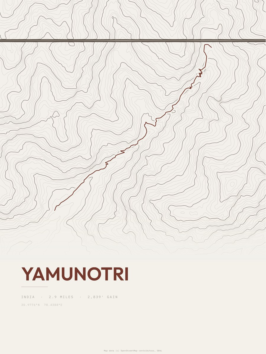 Yamunotri topographic trail print