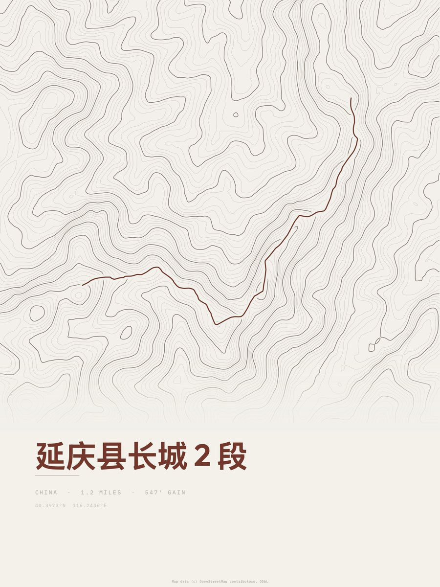 Ming Great Wall, Yanqing (Section 2) topographic trail print