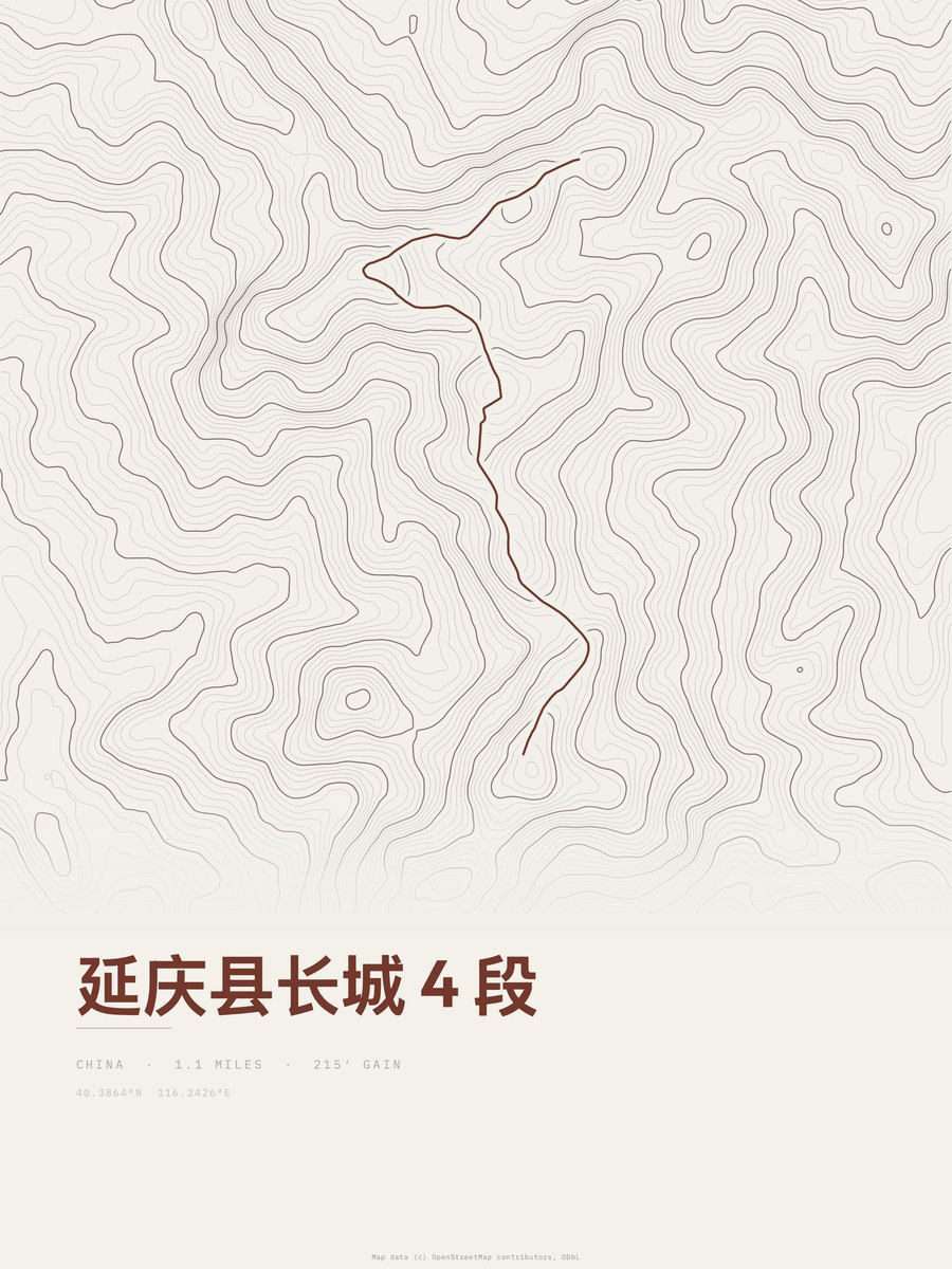 Ming Great Wall, Yanqing (Section 4) topographic trail print