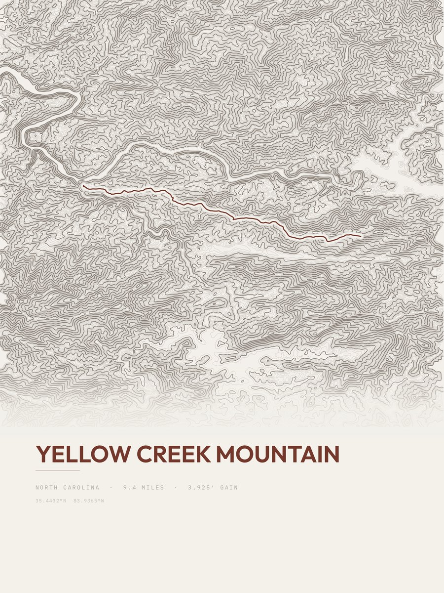 Yellow Creek Mountain topographic trail print